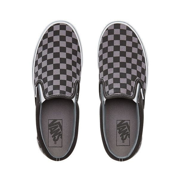 Black and grey outlet checkered vans slip on